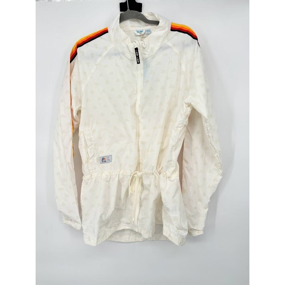 Aldi Gear Size L Windbreaker White Rainbow Stripes NWT Rain Jacket Full Zip
